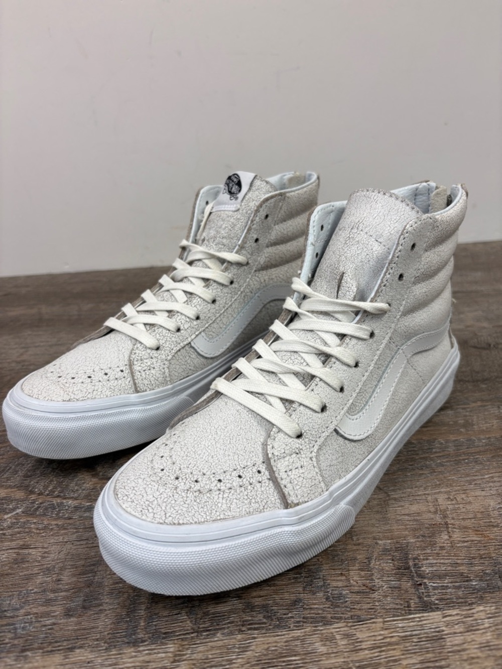 Vans Sk8-Hi Slim Zip Crackle Suede White High Top Sneakers Mens 5.5 Women’s 7
